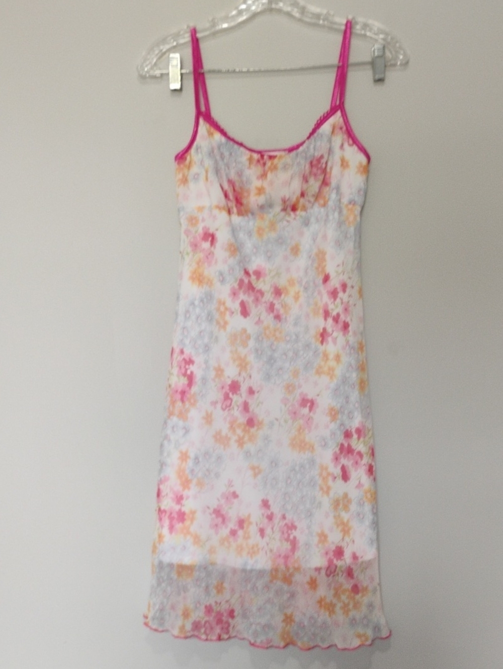 Vintage Y2K Byer Too! Floral Sheer Slip Dress with Pink Trim